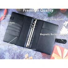 A5 PU Leather Binder Cover With Magnetic Buckle Closure, 6 Ring Personal Notebook For Organizing Planner Refill Pages, Photo Card Sleeves, Multi-Functional Card Collector-826103 - Black - View 4