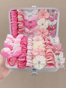 170pcs Pink Tone Faux Flower Hair Clips, Cute Princess Hair Accessories, Elastic Durable Non-Damaging Hair Ties, Hair Scrunchies, Rabbit Ear Hair Hoops, Butterfly Hairpins, Duck Clips, Fashion Versatile Hair Decorations, Suitable For Daily Use, Gift