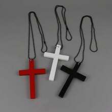 1pc Vintage Gothic Christian Black & White Wooden Cross Pendant Necklace, Fashion Jewelry Accessory Suitable For Wedding, Music Festival, Cosplay - Multicolor - View 17