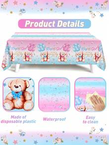 1件装性别揭晓派对装饰桌布，可爱粉蓝小熊图案，一次性防水桌旗，非常适合性别揭晓派对、迎婴派对、家庭活动装饰、婴儿派对礼物，男孩或女孩皆可，户外性别揭晓派对桌布，易于清洁 - 粉紅藍小熊 - 查看 10