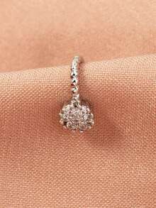1pc Minimalist & Elegant Nose Ring, Micro-Inlaid Cubic Zirconia Floral Nose Hoop, Women Accessory - Silver - View 3