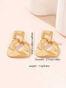 1对女士时尚耳环，简约百搭不对称几何耳环，适合日常佩戴 - 金黃色 - 查看 6