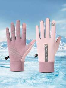 1 Pair Pink Waterproof, Windproof, Anti-Slip Touchscreen Warm Gloves, Suitable For Outdoor Activities Like Cycling, Driving, Skiing In Autumn - Pink - View 2