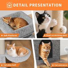 Cat Tree With Litter Box Enclosure, Hidden Cat Washroom Furniture,All-In-One Indoor Kitten House W/Scratching Posts, Multiple Platform And Condo, Modern Style Cat Tower, Hammock - 棕色 - 查看 8