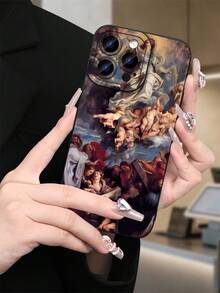 Majestic Angel & Figures - Renaissance Art Creative Phone Case - Premium TPU Cover - Shockproof Anti-Slip Protection - For IPhone 16 Pro Max 15 Pro Max 14 Pro Max (Classic Painting Accessory Fashionable Phone Cases) - Blue/Red/Gold Oil Painting Design - Protectores De Celulares Phone Accessories - Anti-Fingerprint Clear Case - 黑色 - 查看 6