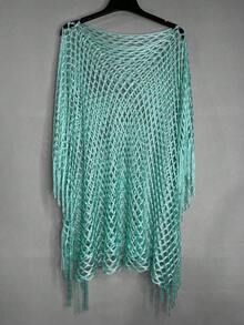 1 pieza Cárdigan tipo alas de murciélago delgado, con decoración de flecos calados, protección solar talla grande para cubrir vestidos de verano - Multicolor - Ver 34