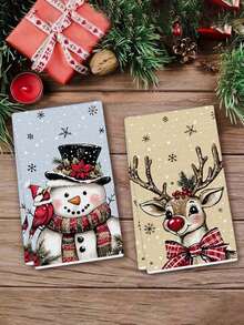 40*60cm Christmas Dish Towel, Pink Background With Pine Branch Decor Pattern, Nordic Style Kitchen Towel, Christmas Theme Restaurant Decoration Cleaning Cloth