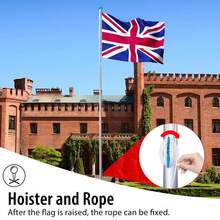 20FT Aluminium Flagpole Set - Includes Flag, Ground Sleeve, Pull Rope, Locking Hook & End Cap - 5 Adjustable Heights - Blue - View 4
