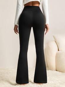 女士畅销高腰弹力纯色喇叭紧身裤 - 春夏秋季瑜伽、跑步和休闲装 - 黑色 - 查看 4