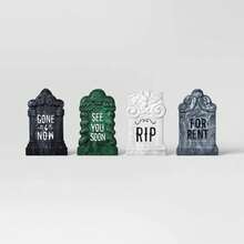 4pk 17" Tombstones Halloween Decorative Prop Marbled Colors