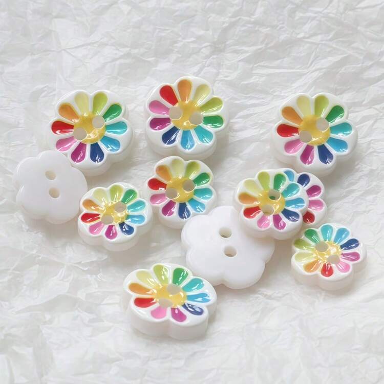 10/20pcs Colorful Dotted Flower Two-Eye Small Buttons, Handmade Sewing Buttons Decor Accessories For Sweater, Cardigan, DIY - Multicolor - View 5