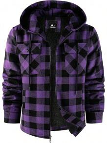 Mens Flannel Hooded Jacket Sherpa Lined Zip Up Hoodies For Men Plaid Shirt Jackets Warm Thick Fleece Coat With Pocket