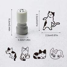 1 件可爱猫咪图案圆形白色墨水印章，自动出墨，适合学生涂鸦文具、节日派对生日礼物