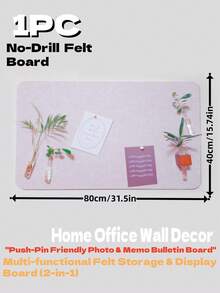 1pc Felt Decorative Board, Self-Adhesive Wall-Mounted Memo Board For Office, Home, Classroom, Reusable Photo Wall Display, Minimalist European Style Wall Decor Sticker, Suitable For Bedroom, Study, Living Room, Office, Classroom, Entryway