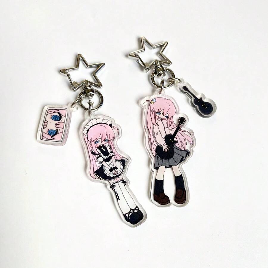 1 móc khóa Acrylic nguyên bản, đồng phục JK, đàn ghi-ta, cô gái tóc dài màu hồng, thời trang thường ngày, bạn gái, chị gái, Y2K Retro, trường học, dễ thương, đường phố, thường ngày, tiệc tùng, điện thoại, đồ lưu niệm trường học, quà tặng cho bạn gái