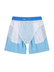 Men's Swim Trunks Solid Color Fashion Casual Quick Dry Swim Shorts With Pockets & Mesh Lining Beach Shorts For Beach Summer Holiday Swimming Surfing - Màu xanh nhạt - Xem 9