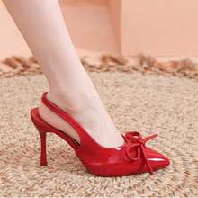 Zapatos de tacón alto Baotou primavera y otoño nuevo temperamento de lazo puntiagudo celebridades moda zapatos individuales para mujeres vacías, Zapatos de tacón de mujer - Rojo - Ver 4