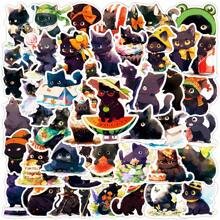 50 Cartoon Black Cat Graffiti Stickers Suitable For Notebooks, Mobile Phone Cases, Water Cups, Skateboards, Helmets, Guitars, Exquisite Creative Decorative Decals, Toys