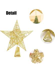 1pc Christmas Tree Toppers Xmas Glitter Gold Hollow Star Treetop Topper For Christmas Tree Decoration,Star Treetop