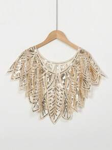 1pc Vintage Short Top, Lightweight Yet Heavily Beaded Lace Women Crop Top, Party/Event Mini Shrug For Dress - Multicolor - View 28