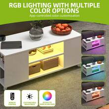 Coffee Table High Gloss With RGB LED Lights, Adjustable Storage Shelf, 97.5 X 48 X 45 Cm - White - View 6