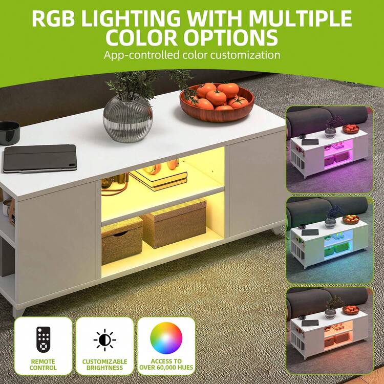 Coffee Table High Gloss With RGB LED Lights, Adjustable Storage Shelf, 97.5 X 48 X 45 Cm - Xem 6