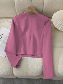 Veste courte décontractée à manches longues, boutonnage simple, couleur unie, fine, pour femmes. Printemps/Automne