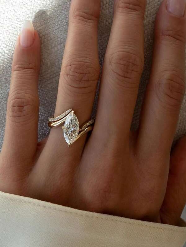 2 Stücke/Set exquisiter & luxuriöser einzigartiger S925 Sterling Silber 3CT Moissanit Augen-förmiger Ringset, Geschenk für Frauen zu Feiertagen & Verlobung