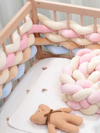 1pc Braided Crib Bumper Pad, Handmade Knitted Nursery Decor Soft Cushion For Baby Crib, Infant Room, Kids Room, Ins Style