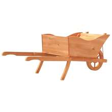 vidaXL Wheelbarrow Planter Natural Wood Solid Fir Wood Large Portable Wheelbarrow Planter Rectangular Rustic Decorative Inlays Wooden Wheelbarrow Flower Wheelbarrow - Brown - View 5