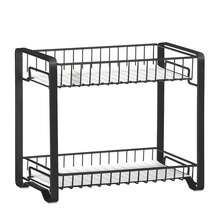 SONGMICS Especiero, Organizado de especias, Estante de metal de 2 pisos para cocina con revestimiento de plástico, Patas antideslizantes, Fácil de montar, para baño, Negro - Negro - Ver 7