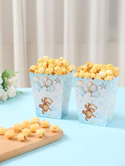 10pcs Blue Bear Food Box,French Fries Box, Popcorn Cups, Popcorn Buckets Treat Boxes, Containers For Birthday Wedding Party Decoration And Family Movie Night, Suitable For Bakery Bread Boxes, Burger Restaurants,Babe Shower Supplies,Party Gift Wrap Boxes Gift Wrap Decorations, Party Table Food Decoration Boxes, Kitchen Packaging Supplies, Party Favors