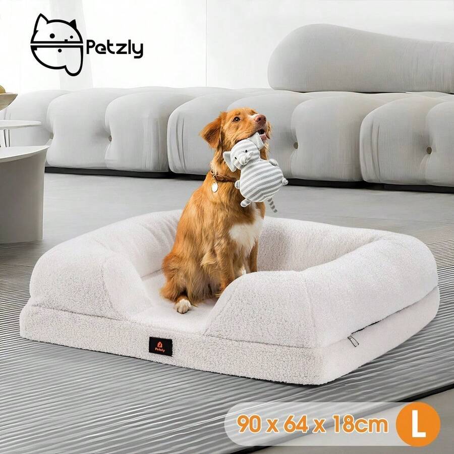 SUN YEE Memory Foam Dog Bed Pet Sofa Calming Bed Washable Removable White Large - White - View 1