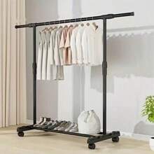 1pc Floor Standing Clothes Drying Rack, Simple Indoor Balcony Movable Hanger For Hanging Clothes, Suitable For Home, Student Dorm - Black - View 9