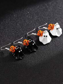 1-3pcs Pumpkin & Ghost Earrings, Cute Enamel Fashion Creative Personalized Versatile Drop Oil Stud Earrings, Pumpkin & Ghost Necklace Suitable For Halloween Party Jewelry
