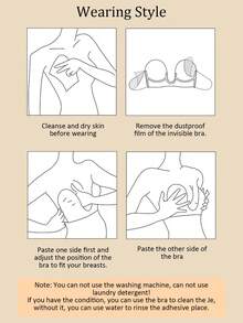 Solid Self Adhesive Strapless Bra Deep U Plunge Strapless Backless Sticky Underwire Push Up Adhesive Bra - Apricot - View 7