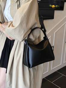 Women's Handbag, Fashion Minimalist Business Casual Tote Bag, Elegant Shoulder Bag, Black Bucket Bag - Black - View 7