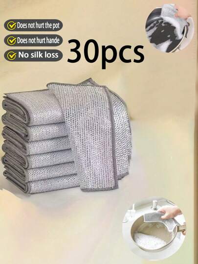 5/10/30pcs Iron Wire Scouring Pads, Scratch-Free Metal Mesh Dish Scrubber, Multipurpose Metal Wire Cleaning Cloth, Easy To Rinse, Reusable, Metal Wire Cleaning Cloth, Metal Wire Dish Scrubber, For Kitchen, Sink, Pots, Washing And Cleaning Utensils, Sink, Countertop, Stove, Reusable Kitchen Cleaning Towel, Dishcloth, No Lint, Washable Dishrag, Kitchen Accessories, Kitchen Cleaning Tools, Kitchen Supplies, Cleaning, Kitchen Towels