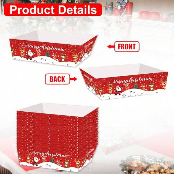 6pcs Christmas Food Snack Trays, Disposable Paper Holiday Design Trays With Santa Claus, Reindeer And Snowflake Patterns, Suitable For Party Candy, Popcorn, Chips - Holiday Gathering Tableware
