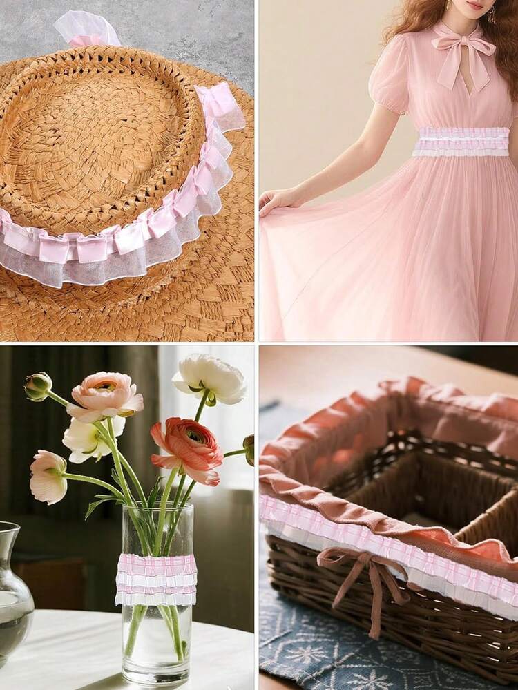 2/5/10Yards 4CM Double Layers Organza Satin Pleated Lace Ribbon Trimming For Party Dress Decorative Clothing Diy Crafts Supplies Needlework Fabric Wedding Dress Accessories - Multicolor - View 9