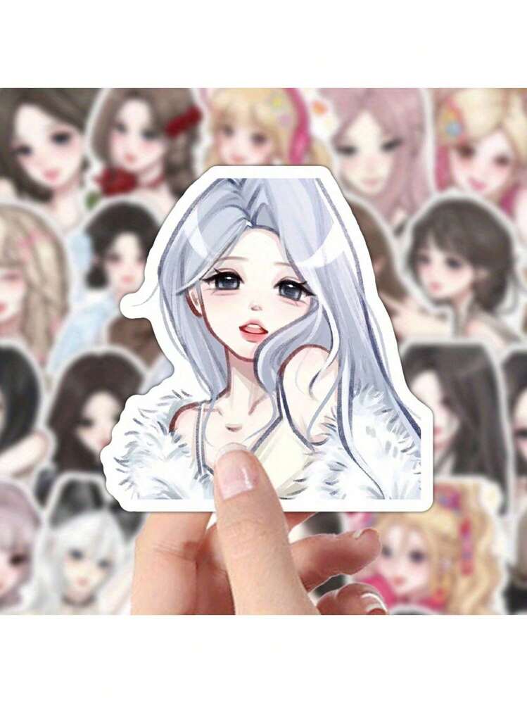 【66张动漫贴纸】60张动漫甜美少女贴纸 | 卡通初恋少女贴纸，适用于手机壳、桌面、水杯、玻璃装饰贴 - 混合顏色 - 查看 7
