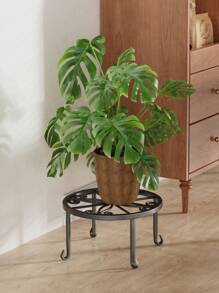 1PC Sturdy Metal Plant Stand With Flower Pot Holder - Rust-Resistant Iron Garden Planter Stand For Indoor & Outdoor Use, Circular Design,Outdoor & Garden - Black - View 3