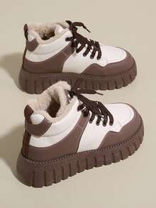 女士厚底保暖内衬休闲雪地靴，适合冬季 - 棕色 - 查看 3