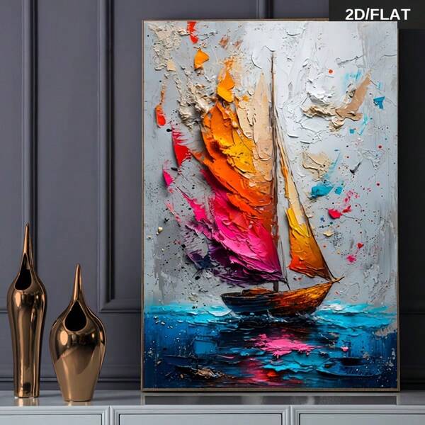 1pc Modern Abstract Sailing Ship Canvas Art Print - 2D Flat, Frameless Wall Decor, Vibrant Colors, Suitable For Living Room And Bedroom, Contemporary Home Art, Nautical Decor Poster, 2D Flat