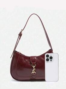 新款多功能单肩包，采用耐用PU材质，配有搭扣和拉链双重闭合设计，适合女性通勤和腋下携带，适用于日常通勤、购物和聚会等场合。 - 紅色 - 查看 3