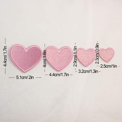 4/8/12pcs Pink Heart Embroidery Hot Melt Glue Patch Set, Large/Medium/Small, Clothing Accessories Shoe Hat Bag Sock Decorative Fabric Patch