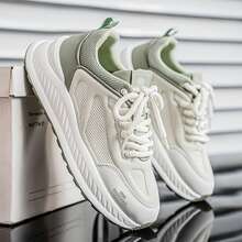 Zapatos de malla hueca transpirables de primavera para hombre, zapatos deportivos casuales, zapatos deportivos para correr con aumento de altura que combinan con todo - Verde - Ver 3