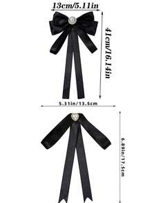 1pc Girl'S Sweetheart Style Bow Tie With Faux Pearl & Rhinestone Embellishments - Black Ribbon Bowknot For Casual Outings, Dates, And Parties, Casual Wear Accessory|Elegant Accessory|Woven Texture,Random Color