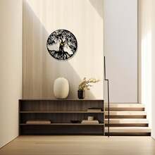 Tree Of Life Metal Wall Clock, Black Large Wall Clock, Silent Mid Century Wall Clock, Tree Clock, Modern Living Room Clock, Horloge Murale] Chic Metal Wall Wall Sculpture Detailed Cutout Metal Wall Decor Metal Tree Wall Decor Metal Wall Decor With Birds - 黑色 - 查看 8