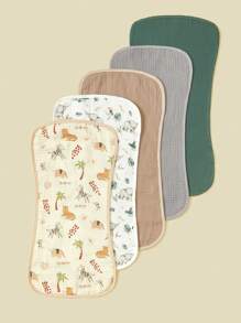 5pcs/Pack Cotton Muslin Bibs For Baby Boys Girls, Floral & Whale Print Burp Cloths, Soft & Versatile - Multicolor - View 5